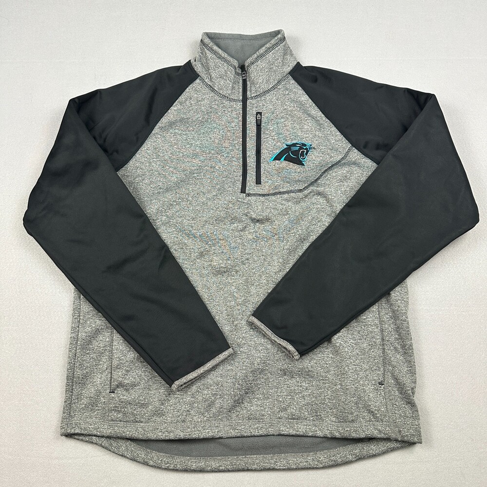 Carolina Panthers Jacket Men Large Gray Black Solid NFL 1/4 Zip Windbreaker L